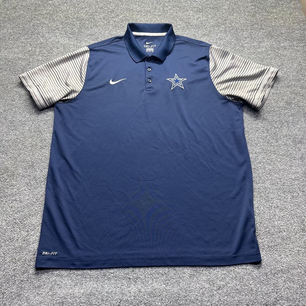 Nike Dri-FIT Mens XXL Dallas Cowboys Polo Shirt Navy Striped Sleeve NFL Golf